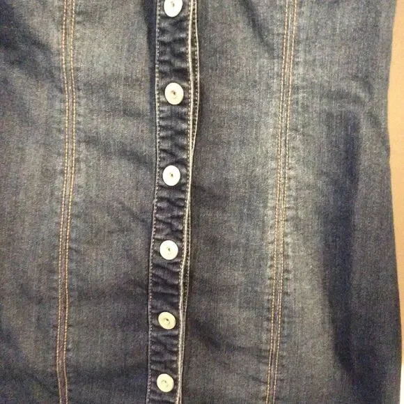 Inc International awesome denim snap up dress womens stretch Size 2 long sleeve - Picture 3 of 8